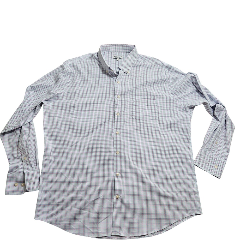 Peter Millar Summer Comfort Button Down Men XL Blue Pink Plaid Performance Shirt